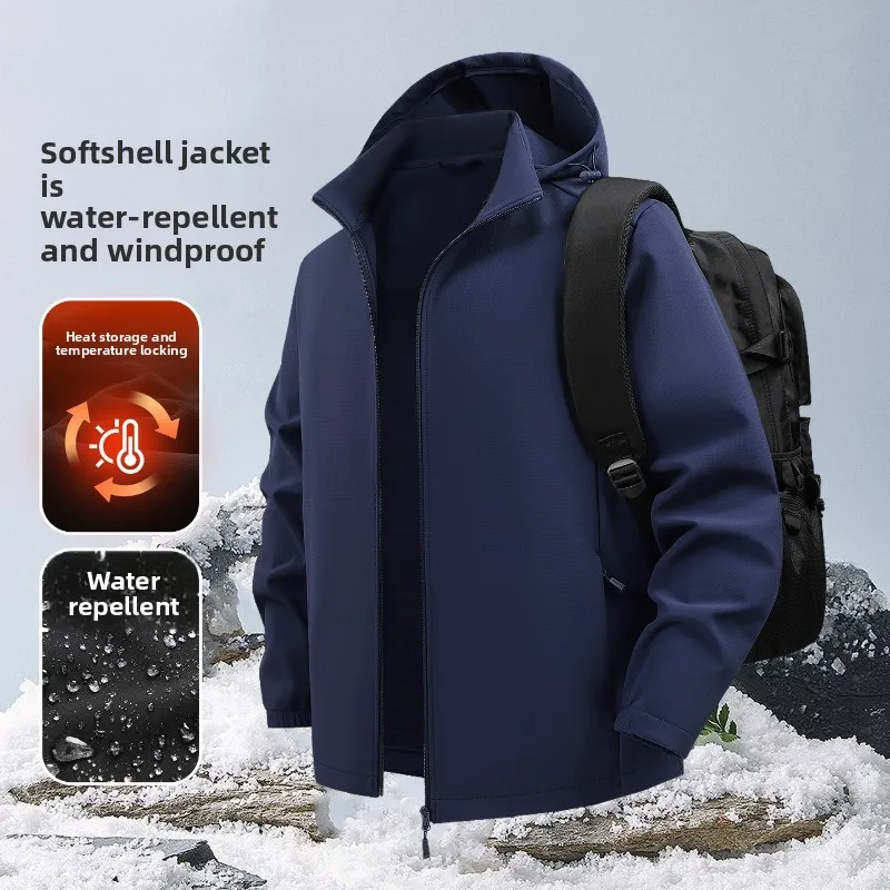 

Autumn Winter Men's Jacket Lined with Lamb Wool Windproof and Waterproof High-quality Jacket Outdoor Detachable Hat Windbreaker