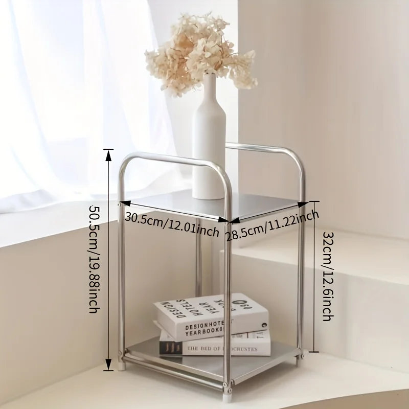 Modern Stainless Steel Side Table Silvery Nightstand Home Storage Shelf for Sofas And Kitchens Practical Shelving Unit image 6