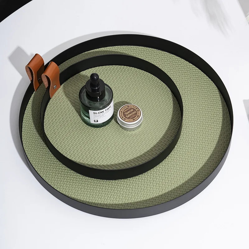 

ins new leather wrought iron tray living room aromatherapy cosmetics storage tray light luxury jewelry decorative tray