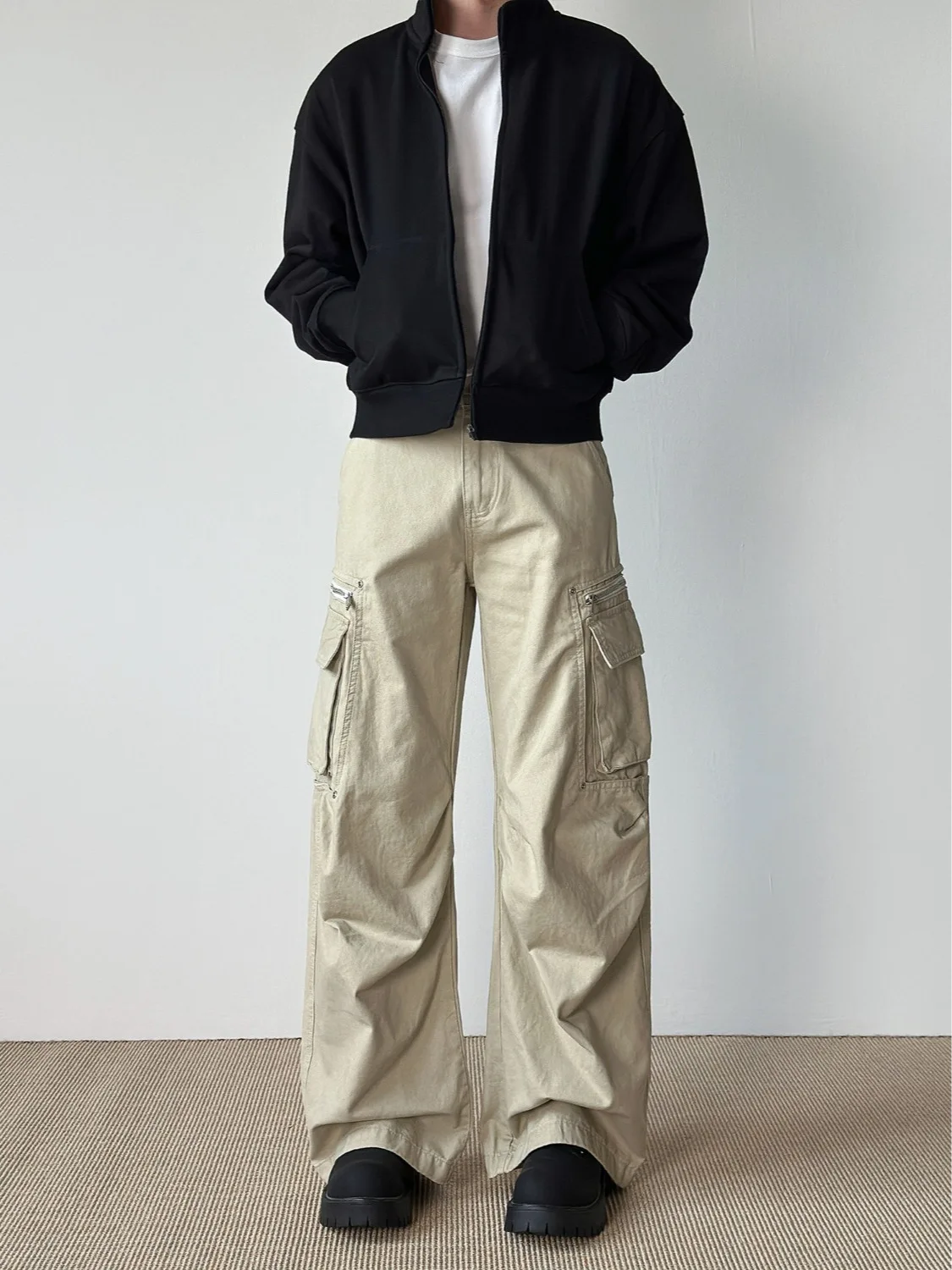Men's Vintage Heavy-Duty Wrinkled Cargo Pants Multi-Pocket Patchwork Street Casual Denim Trend-UC00084