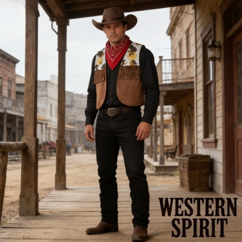 

Детский джинсовый жилет с шарфом с бахромой, комплект для ролевых игр, костюм для праздников, сценических выступлений и вечеринок