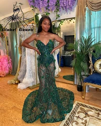 Emerald Green Sweetheart Long Prom Dresses Black Girl Bead Applique 2026 Birthday Luxury Dress 3D Flower Evening Gown Customized