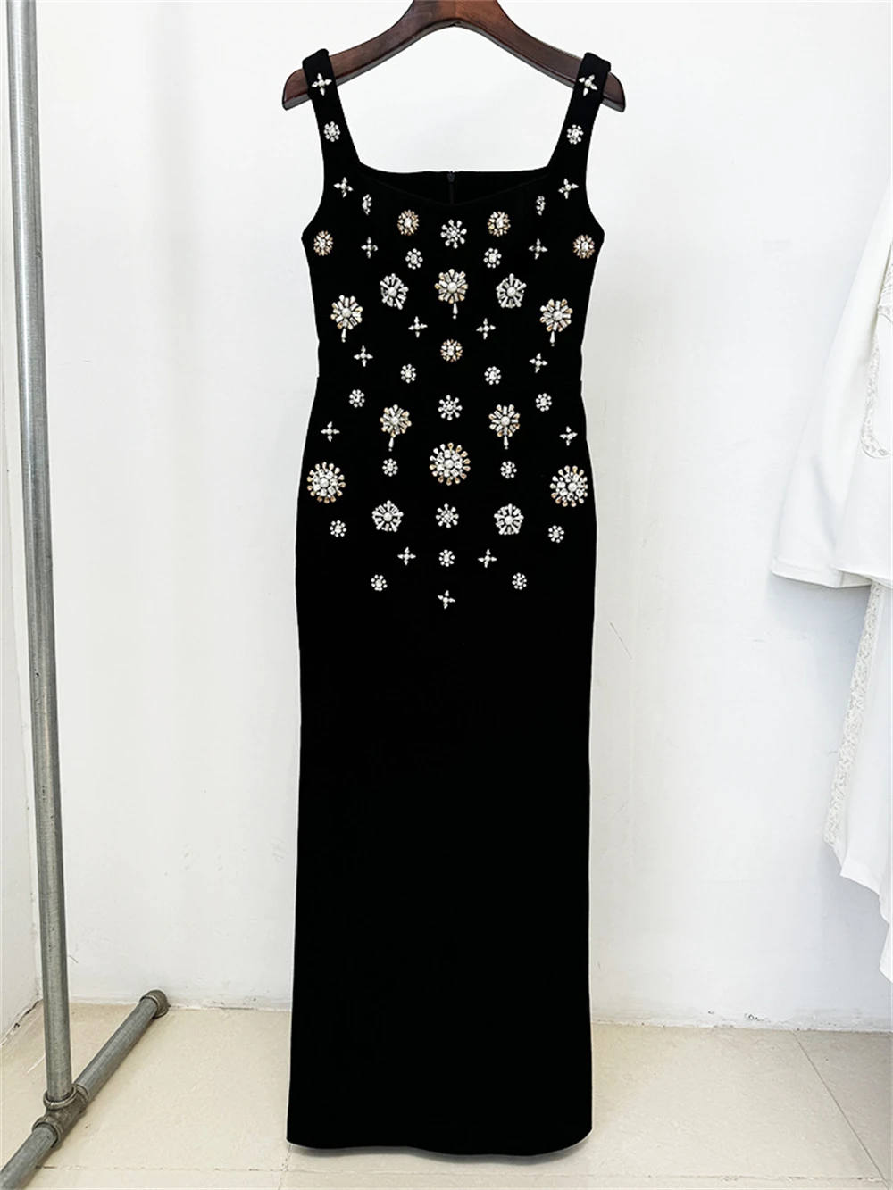 Celebrity 1:1 Restoration Diamonds Dress For Women Slim Fit Formal Dress Black With Rhinestones Embellished Prom Dresses