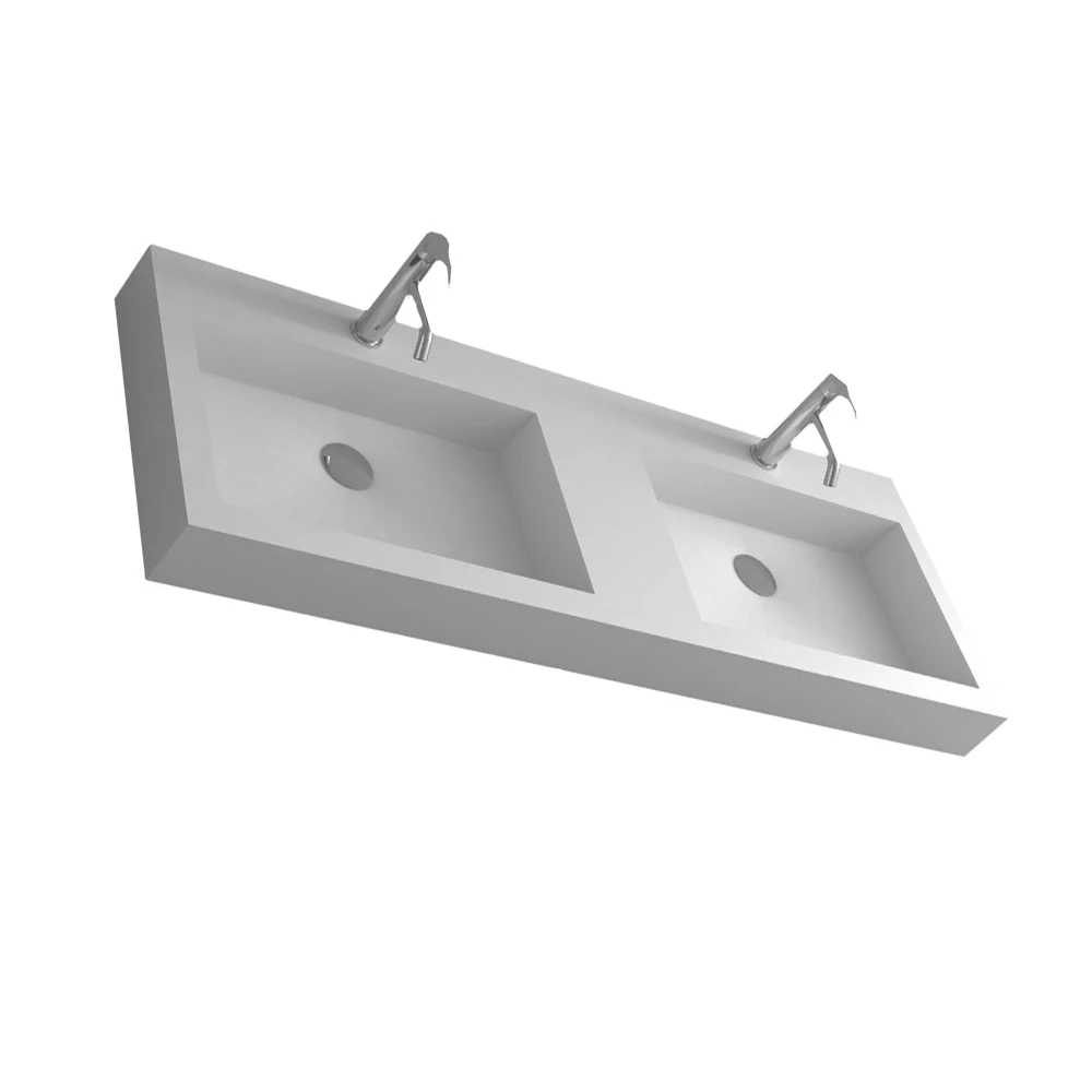 Bathroom Rectangular Wall Hung Corian Wash Sinks Matt Solid Surface Stone Washbasin RS38434A