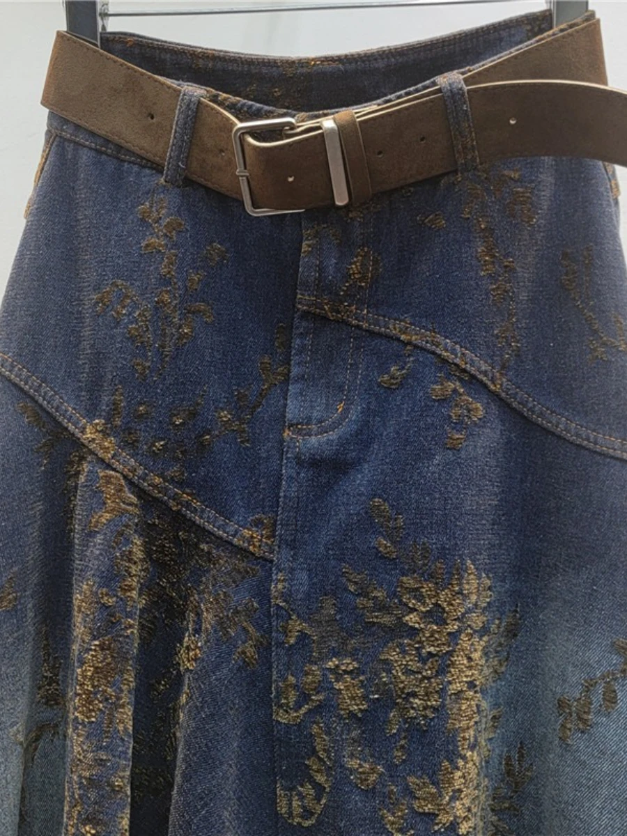 GALCAUR Blauw Gesplitst Massaal Retro Chic Rok Vrouwelijke Hoge Taille Losse Onregelmatige Ontwerp Damesrokken Herfst Mode Stijl Nieuw