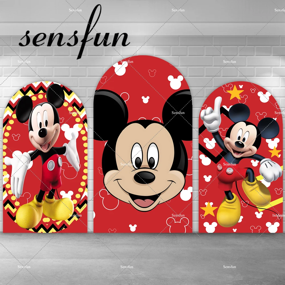 Red Yellow Mickey Mouse Arch Backdrop Cover for Boys Baby Shower 1st Birthday Party Background Chiara Wall Banner Double-sided