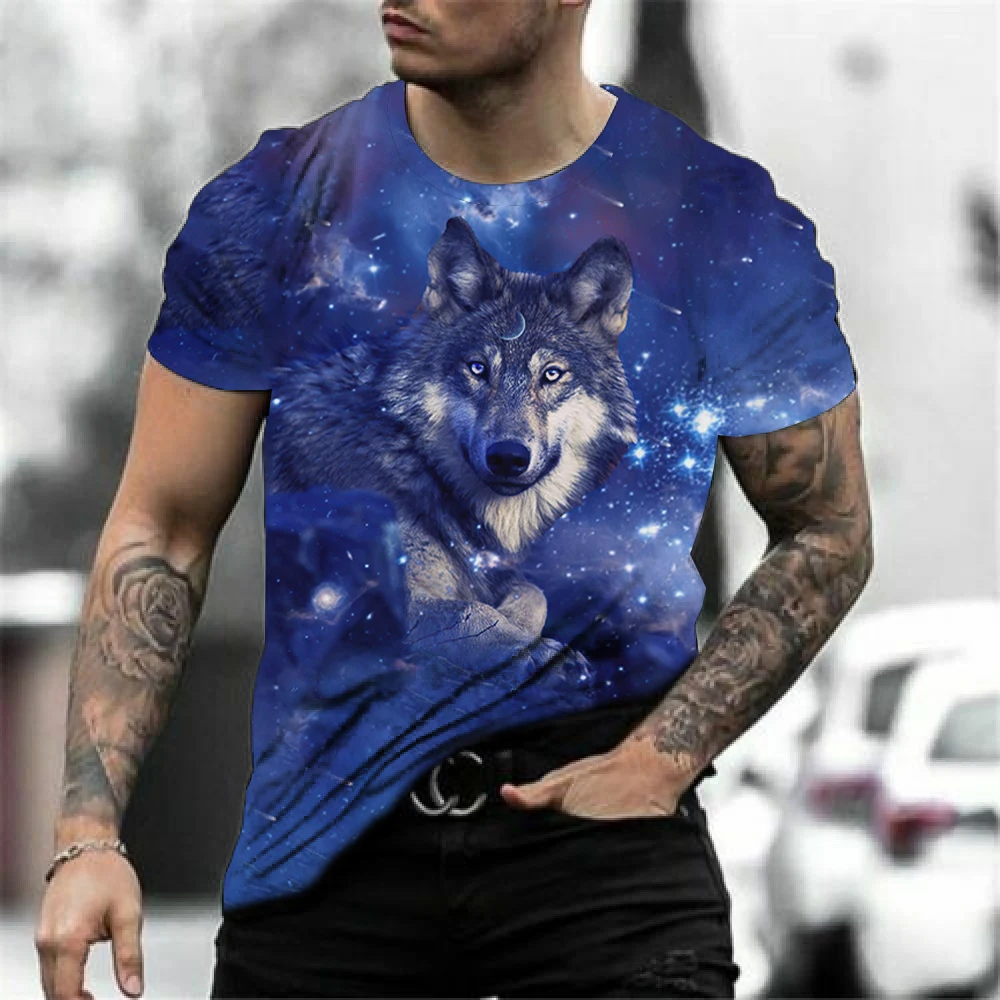 New Fashoin 3D Printed T-shirts For Men Pullover Oversized Wolf Graphic Men's T-shirt Sublimation Summer Men Cool Tee Streetwear