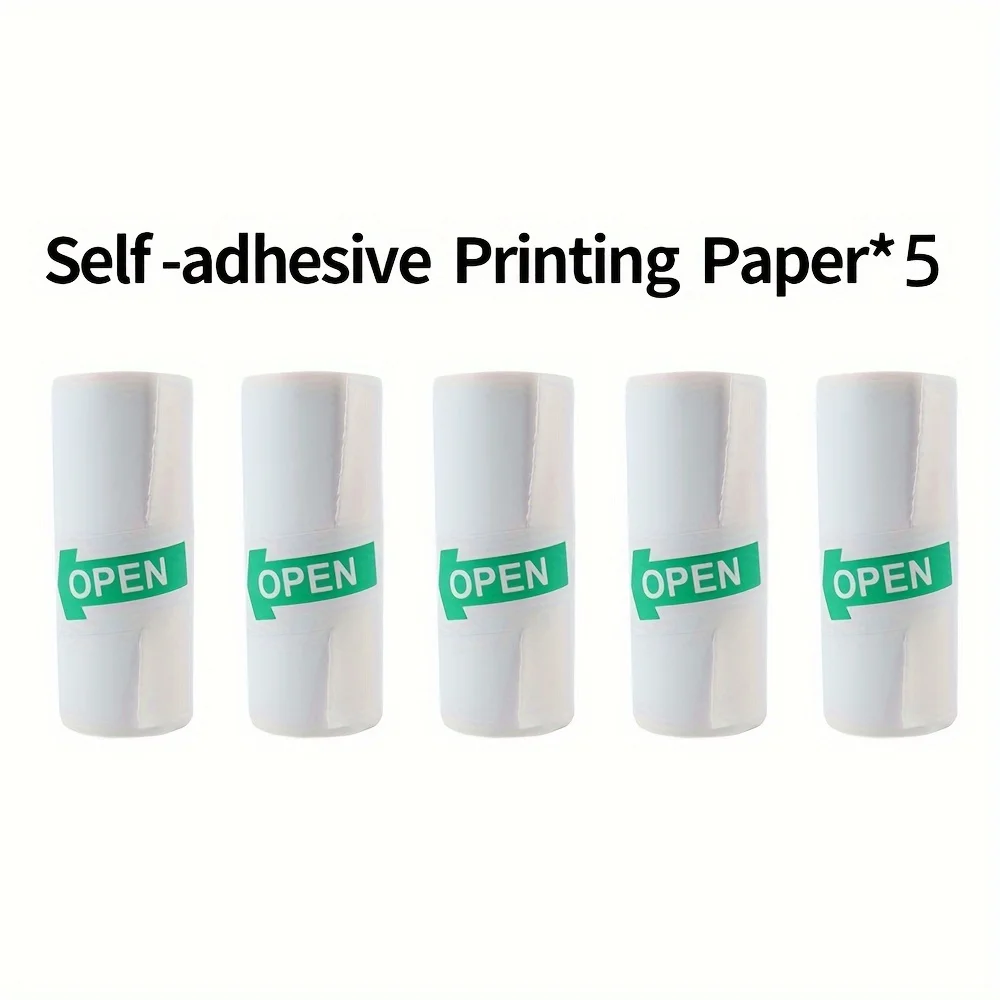 5 Rolls White Thermal Stickers - Self-Adhesive Label Paper 57x25mm for Portable Printers Instant camera & BPA-Free Packaging