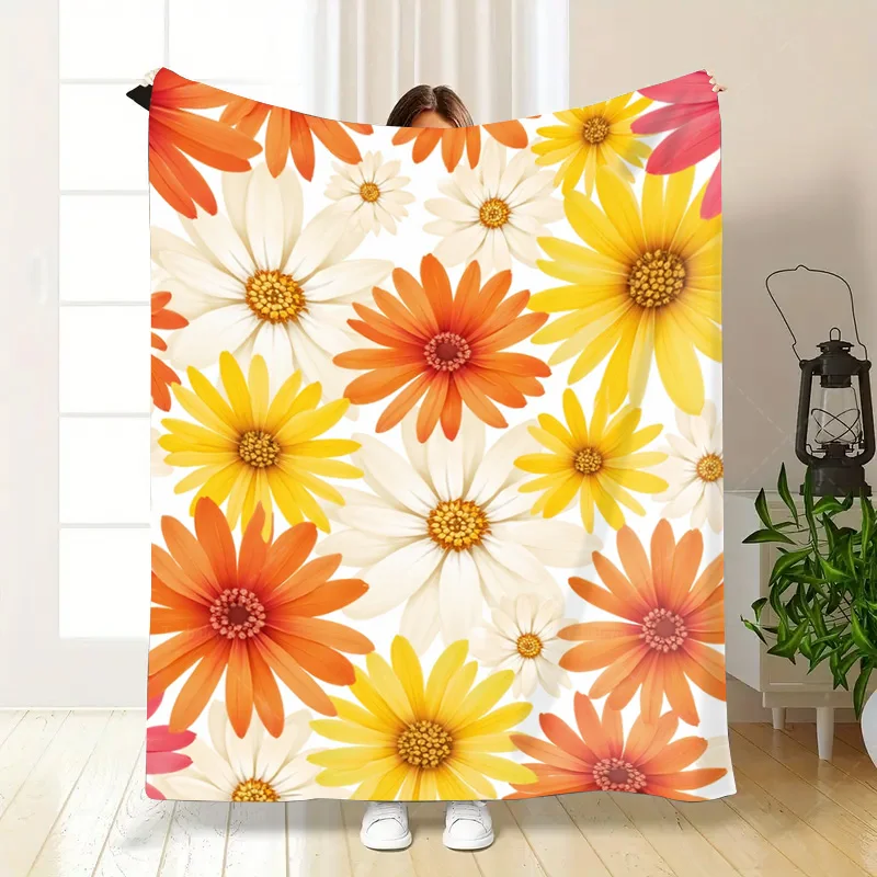 1 szt. Koc Flanelowy z Żywej Kwiatowej Wzorów, Dekoracyjny Koc do Przytulnego Salonu