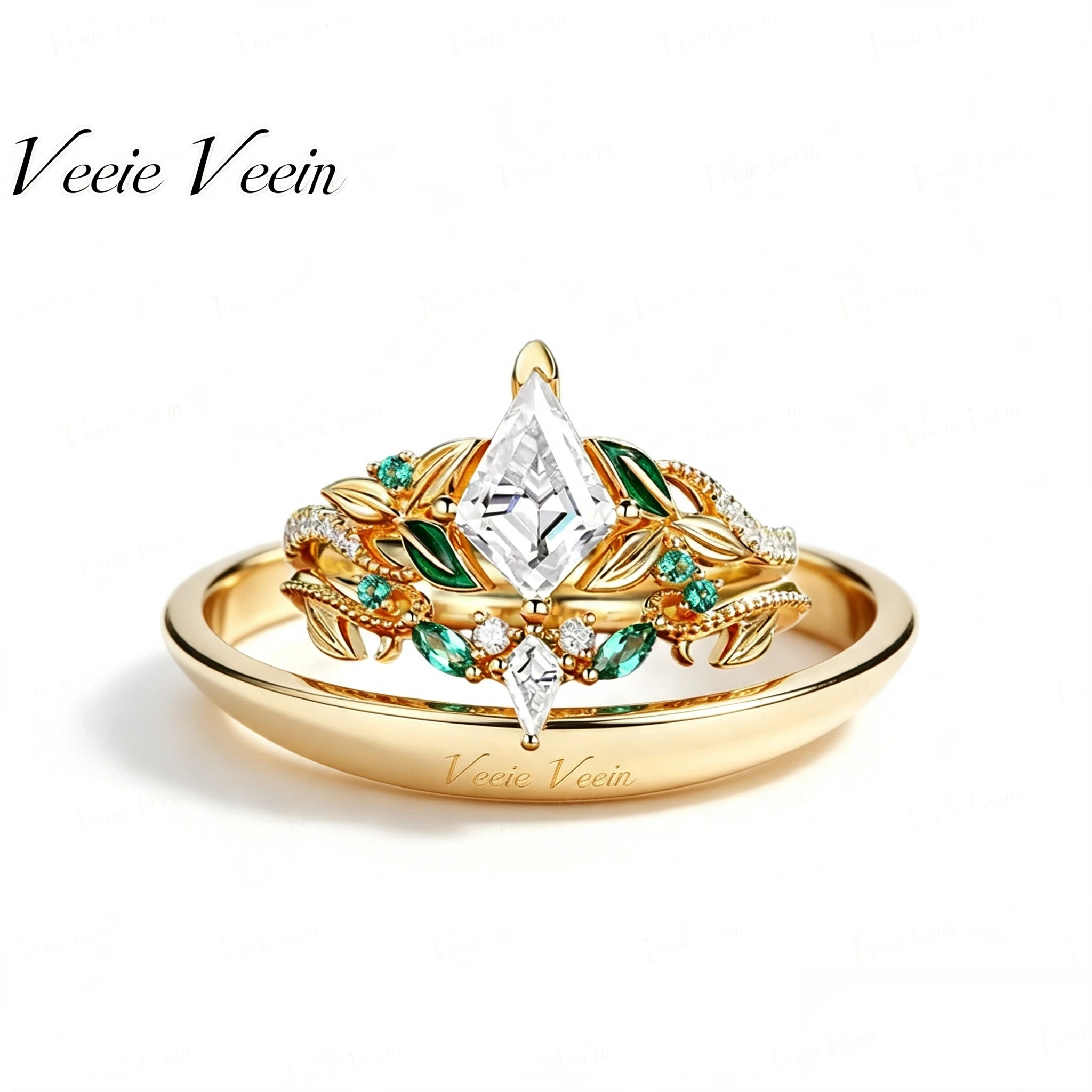 MuShan Jewelry Ins Design Sense Kite Shape 1 Carat Mozambican Stone Ring S925 Sterling Silver Plated 18k Gold Stacked Weddi