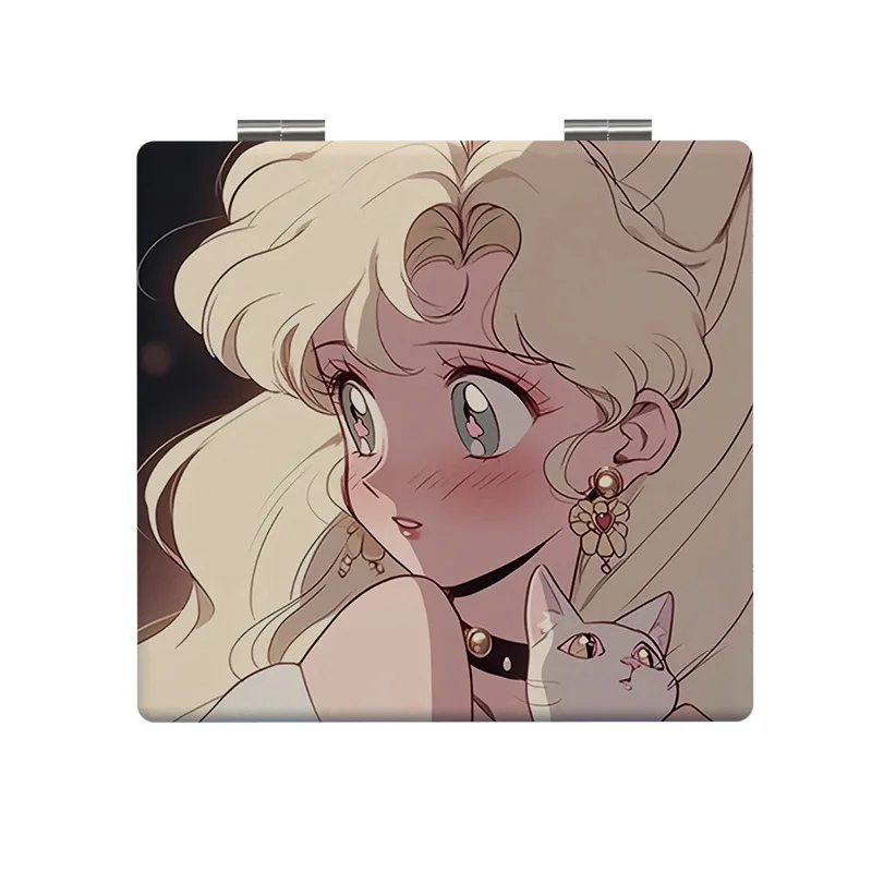 Sailor Moon Cosmetic Mirror Anime Cartoon Folding Mirrors Ins Style Student Portable Reversible Looking Glass Kids Birthday Gift