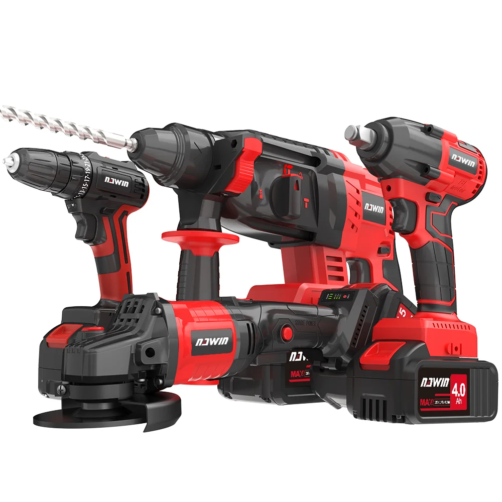 Brushless Power Tool Super Electric Tools Sets 3/4 Pieces Electric Drill/Wrench/Harmer/Angle Grinder