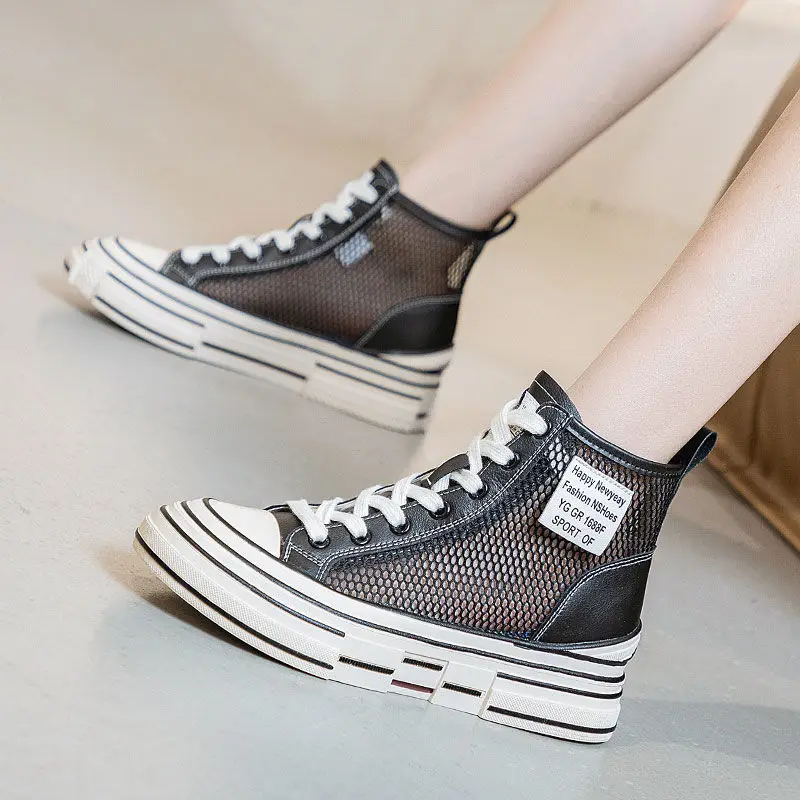 Short Boots Female 2023 Summer Breathable Hollow Single Boots Mesh Sneakers Women Bottom Non-slip Platform Shoes for Women