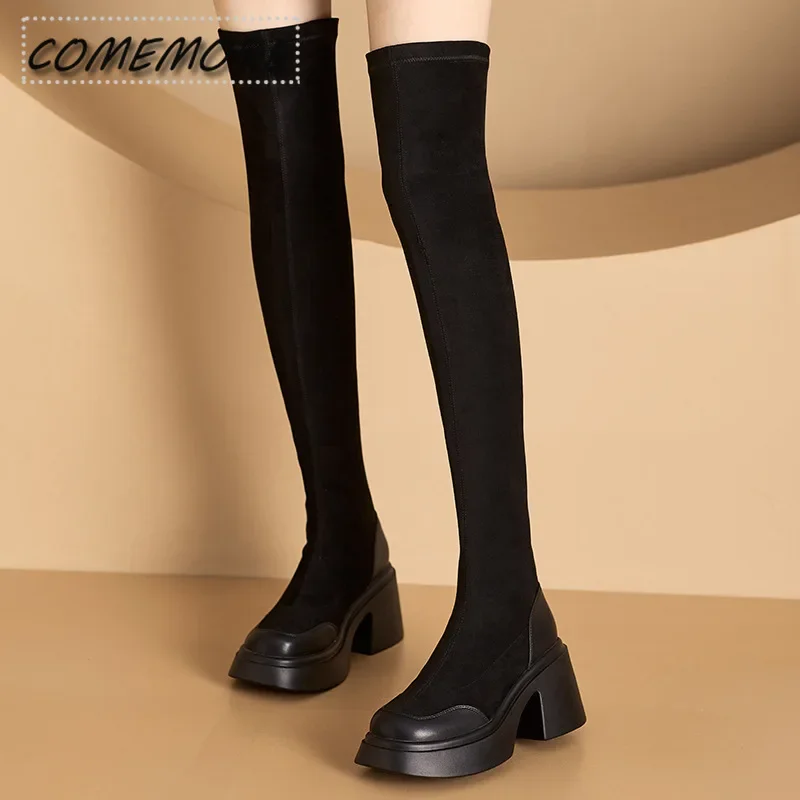 2023 New Women\'s Black Platform Shoes Over The Knee Boots Sexy Female Autumn Winter Lady Long Thigh High Boot Red Casual Comfort