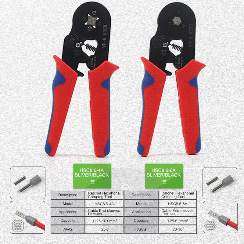 300/700 PCS VE Tubular Crimp Terminal Block Cord End HSC8 6-4/6-6 0.25-10mm²/0.25-6mm² Wire Connection  Crimping Pliers Kit