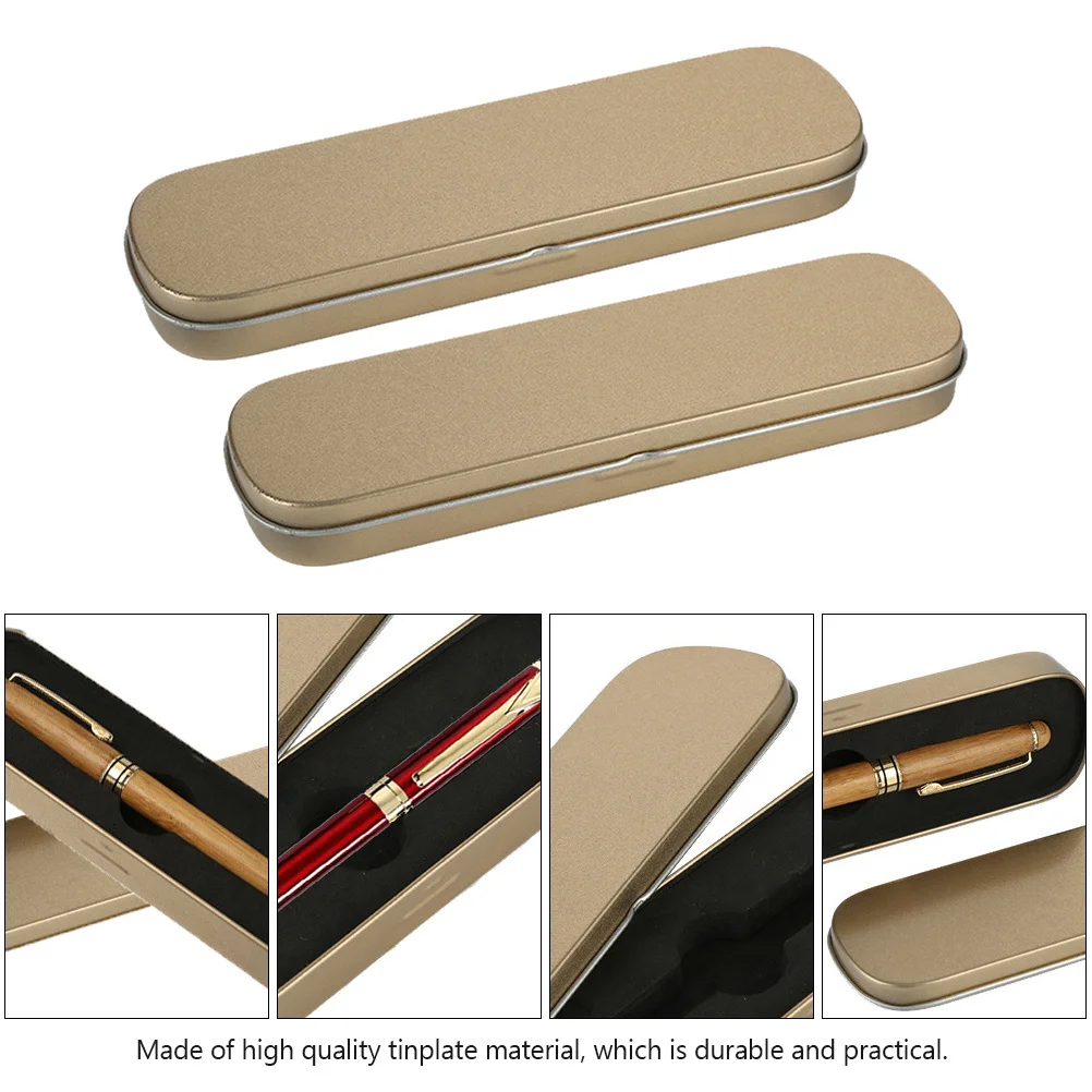 2 stücke Stift Fall Weißblech Bleistift Box Gold Schreibwaren Lagerung Für Student Stifte Schwamm Gefüttert Eisen Fall Multi-Funktionale