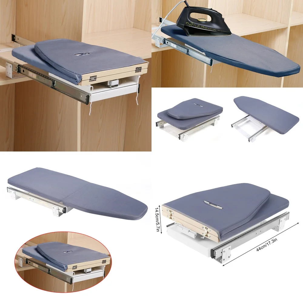 

Adjustable Wall Mounted Ironing Board Foldable Pull Out Ironing Table 180 Degree Rotating with Storage Shelf Space Saving Design