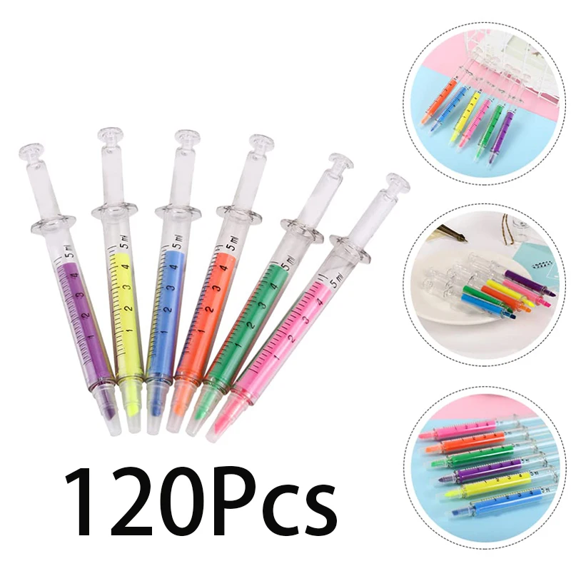 120Pcs 6 Colors Highlighters Set-Syringe Highlighter Pens No Bleed Highlighter Fluorescent Needle Watercolor Pen For Journals