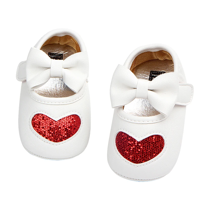 Baby Girls Mary Jane Flats, Non-Slip Sequin Heart Princess Dress Shoes Infant Crib Shoes