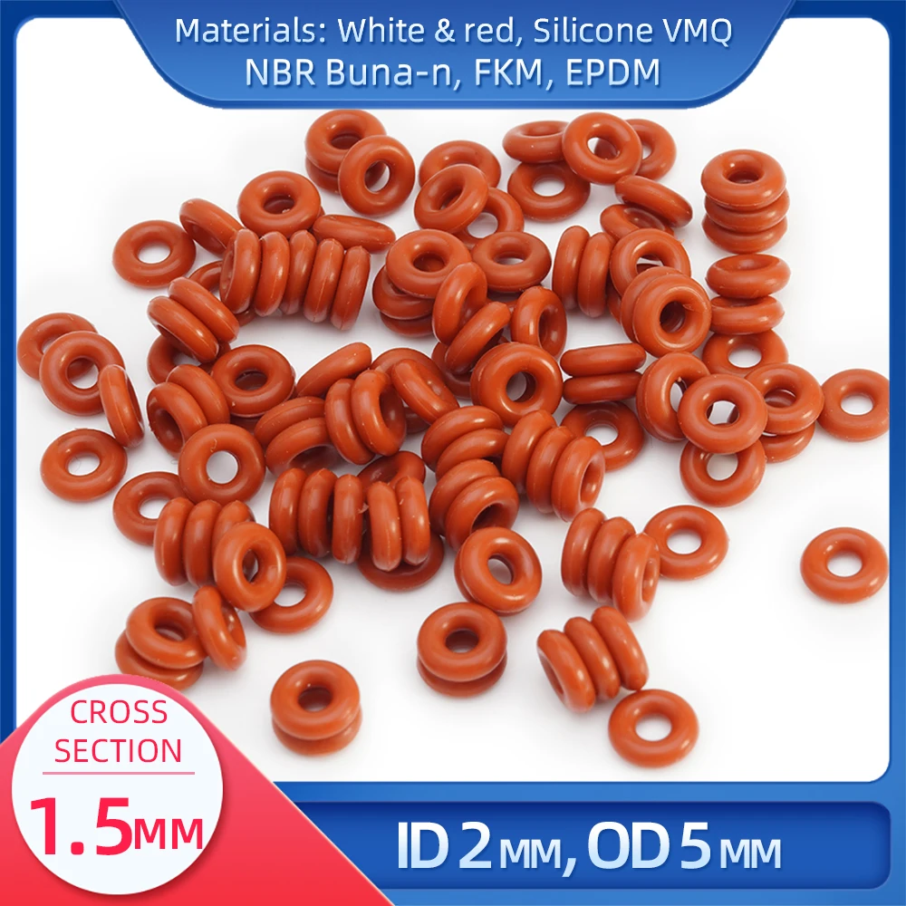 

O Ring CS 1.5mm ID 2mm OD 5 mm Material With Silicone VMQ NBR FKM EPDM ORing Seal Gasket