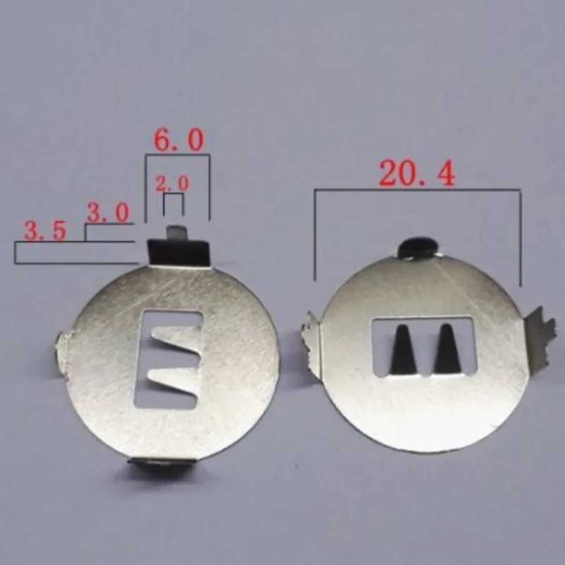 100PCS/LOT CR2032 Button Battery Holder Straight Foot Plug-in Battery Sheet Iron Nickel Plated Battery Shrapnel Thin Narrow Foot