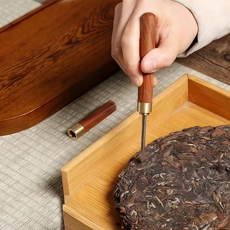الفولاذ المقاوم للصدأ الشاي إبرة خشب الصندل الصلب الأبنوس الخشب مقبض غمد دائم بوير الشاي تخفيف سكين طقم شاي الملحقات