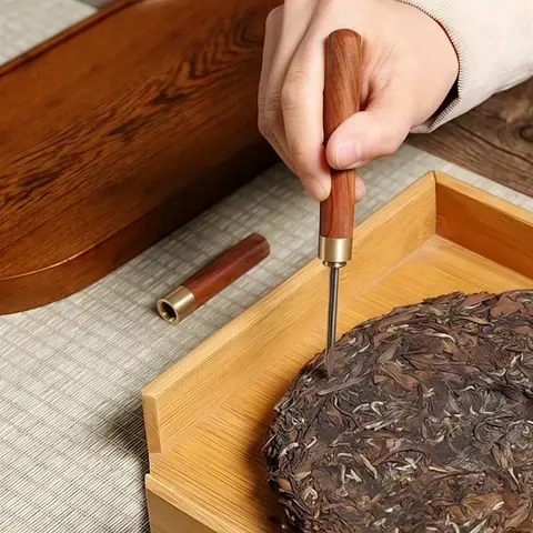 Stainless Steel Tea Needle Solid Sandalwood Ebony Wood Handle Sheath Durable Pu'er Tea Loosening Knife Tea Set Accessories