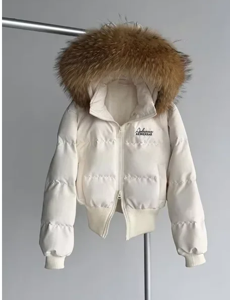 

Female Thick Warm Jacket Women White Duck Down Coat Detachable Hood Parker Outwears Winter Natural Large Fur Collar Down Jacket