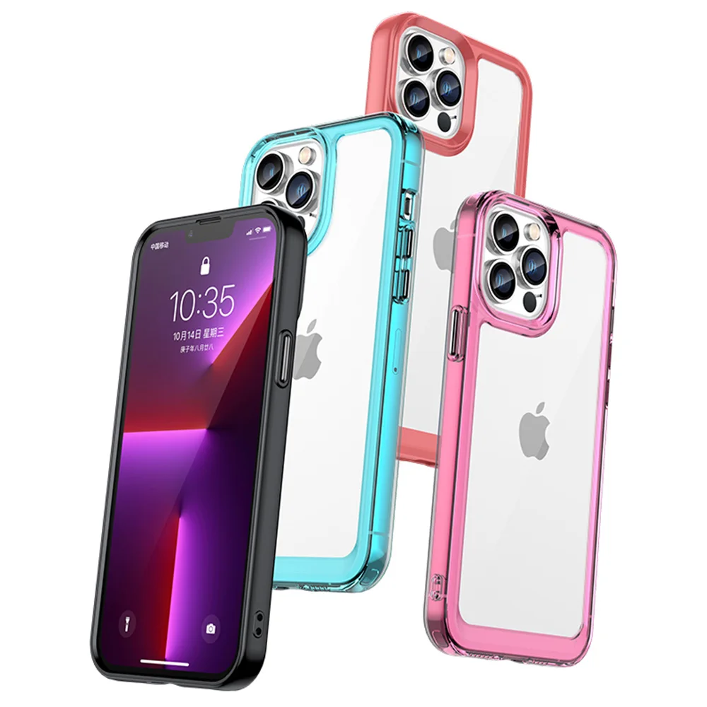 Fashion Colorful Case For iPhone 16 15 14 13 12 11 Pro Max Plus Soft TPU Hard Clear Acrylic Shockproof Cover Skin