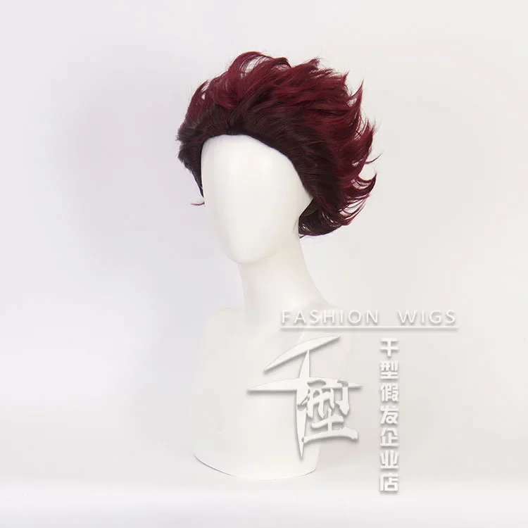 Kamado Tanjirou Anime Cosplay Wig Dark Red Slicked-back Hairstyle Comic-con Stage Dress Up Wig For Man Woman Costume Accessories
