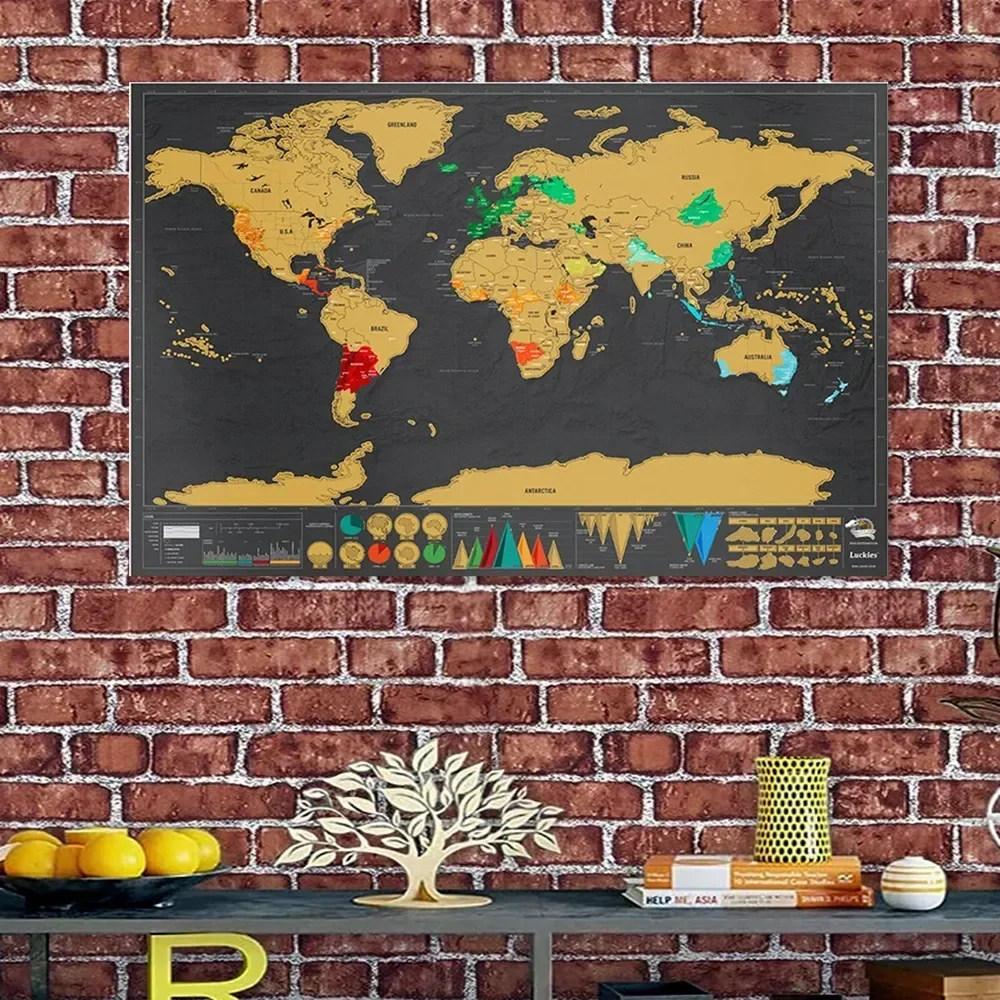 Deluxe Scratch Off Travel Maps with Flags - Detailed Capitals, Cities, Landmarks Scratch Maps Wall Poster To Mark Your Travels