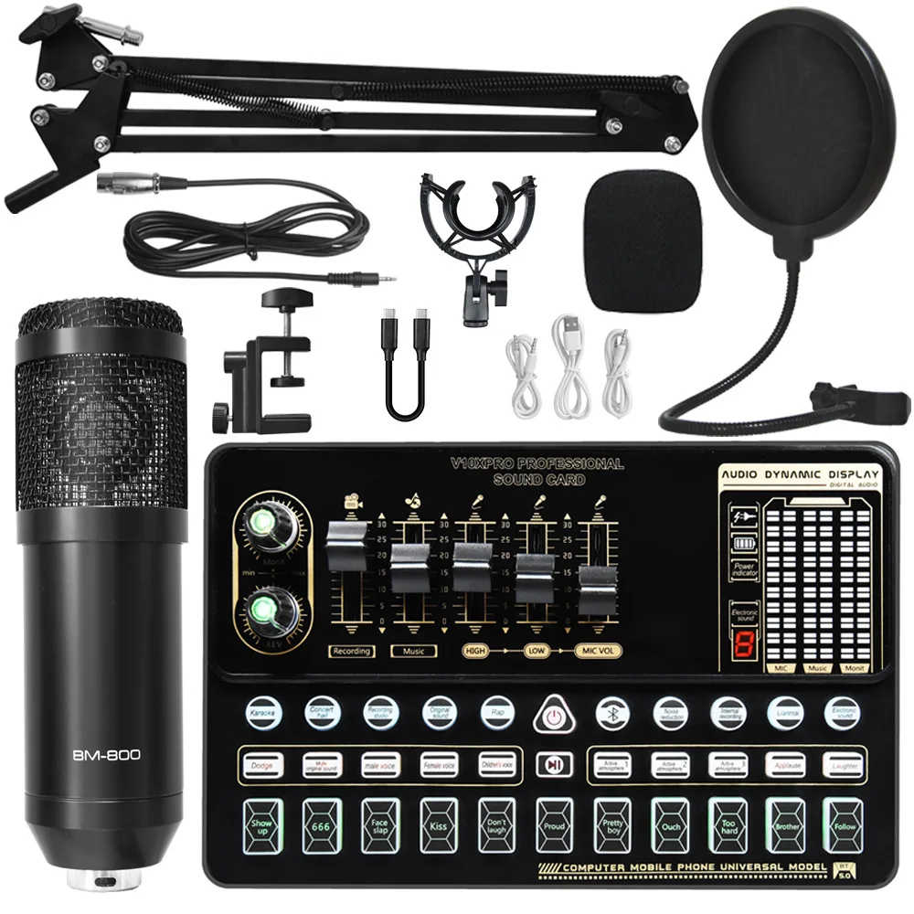BM800 Microphone Kits V10 Live Sound Card with Adjustable