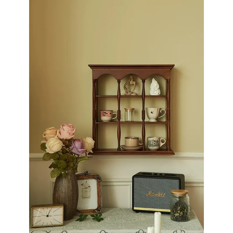 

American retro cup holder wooden wall cabinet medieval wall hanging rack solid wood storage rack