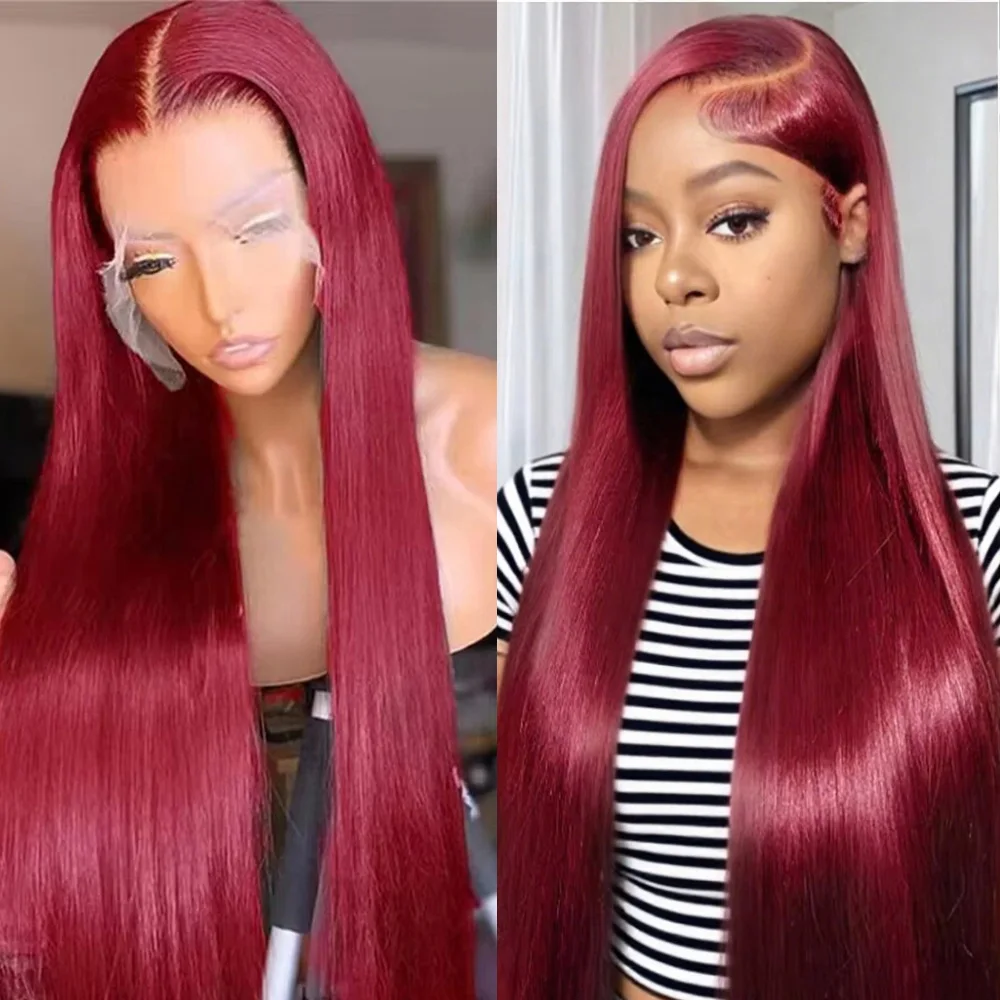 

220 Density Burgundy 13x4 HD Lace Frontal Wig Straight Red 13x6 Lace Front Human Hair Wig 99J Colored 100%Human Hair Wig 40 Inch