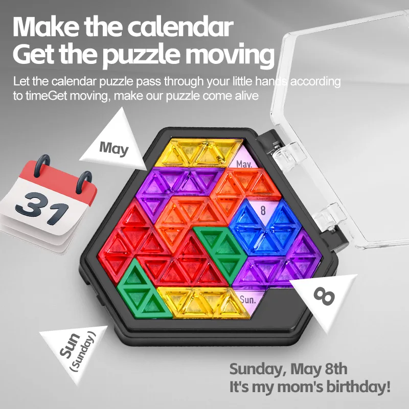 Hexagon Daily Calendar Puzzle Games Toy Creative Challenge Shape Pattern Blocks IQ Geometric Tangram Brainteasers Puzzles Toys