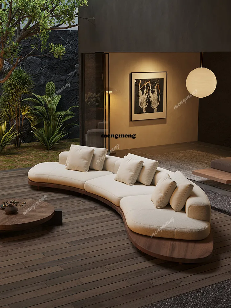 Medieval wabi-sabi style solid wood floor, special-shaped curved sofa, business small apartment B&B rest area reception designer