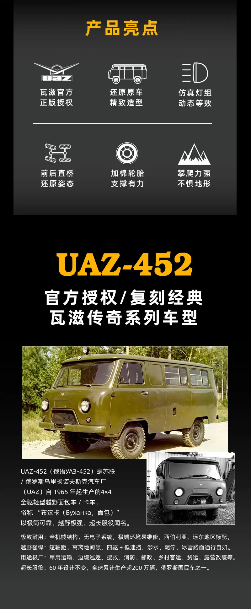 WPL YA3-452 Буханка UAZ-452 C-104 Remote Control Off Road Bread Van Small Leather Car 2.4G Full Scale 4WD Drive Truck Model Toy