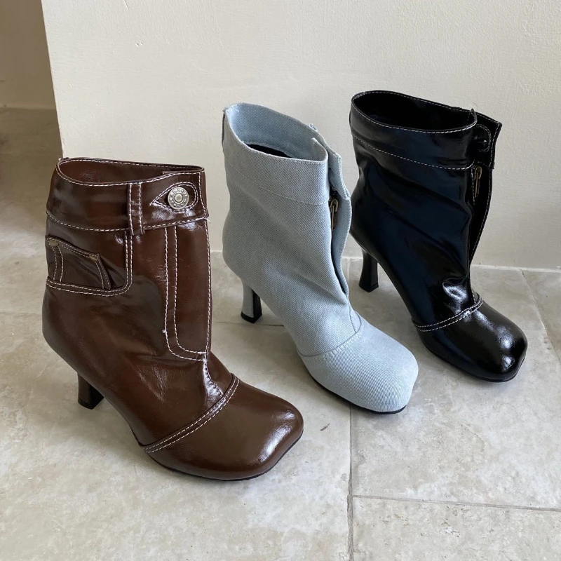 

Retro Designer Ankle Boots Women Metal Buckle Zip Fashionable Autumn Short Boot Female Dress Fashion Brand Women High Boots