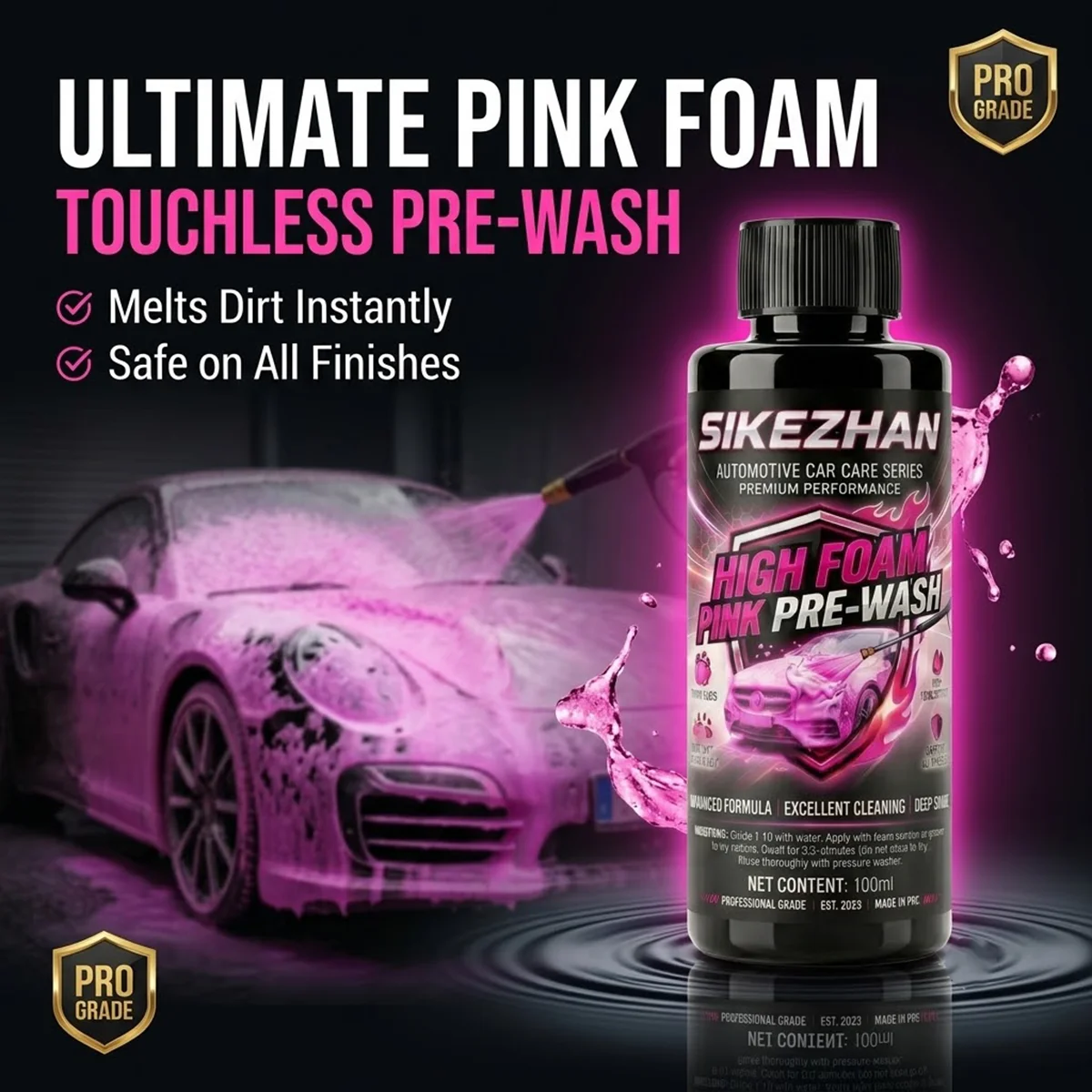 Concentrated Pink Car Wash Soap and Wax - Extreme Foam Cannon Car Wash Body Wash Liquid for Pro Detailing & High Gloss Shine