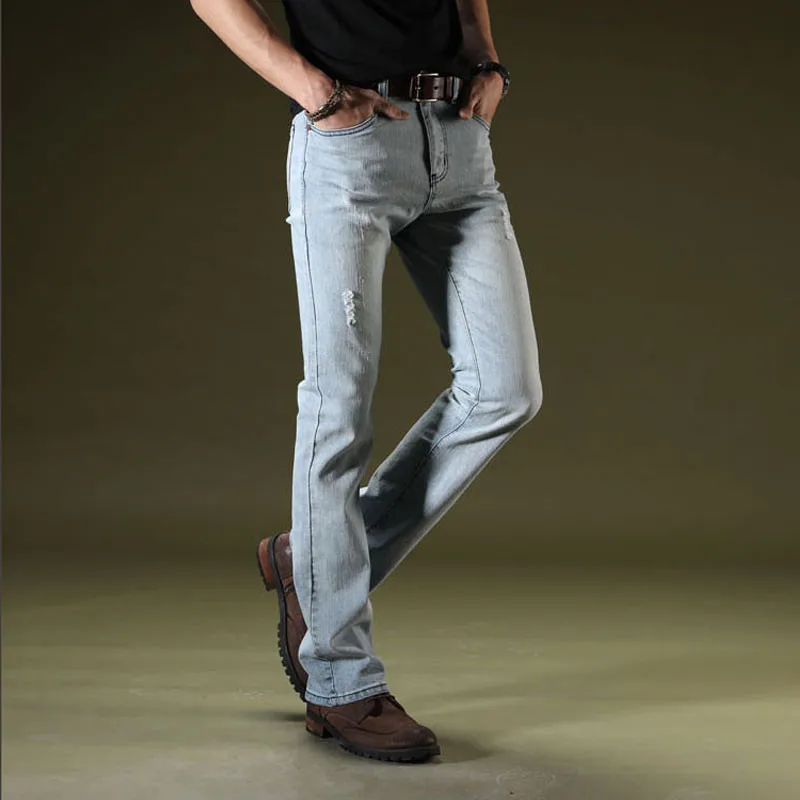 Men's Jeans Men's Micro-Flare Jeans Korean version of the tide Hole pants Flared Men's Denim Trousers