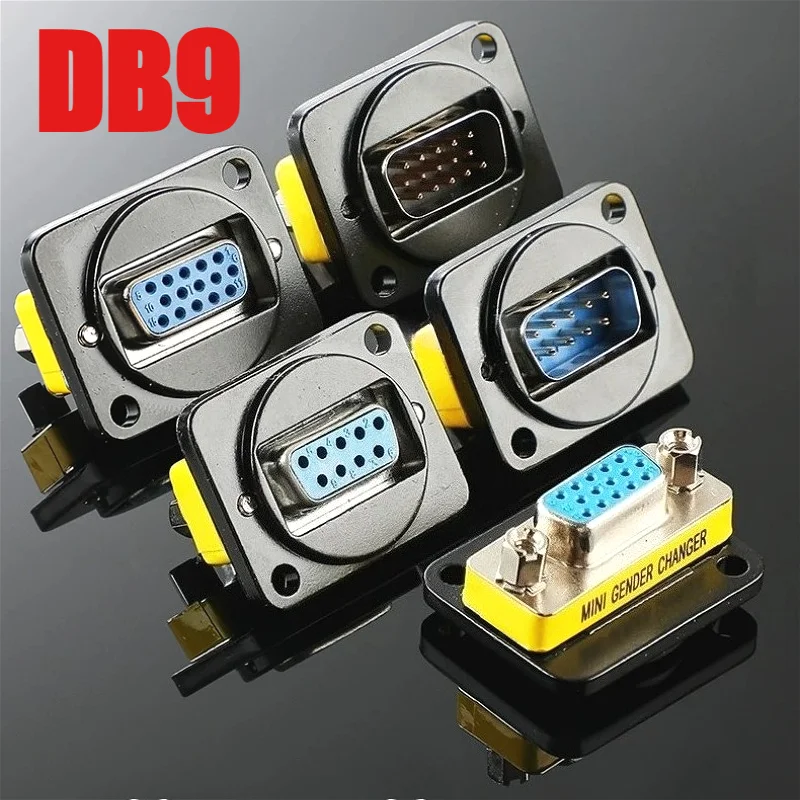 DB9 RS232 Serial Panel Socket Connector VGA 9-pin Panel Module Serial Port Male to Male to Female Adapter Cabinet Female Base
