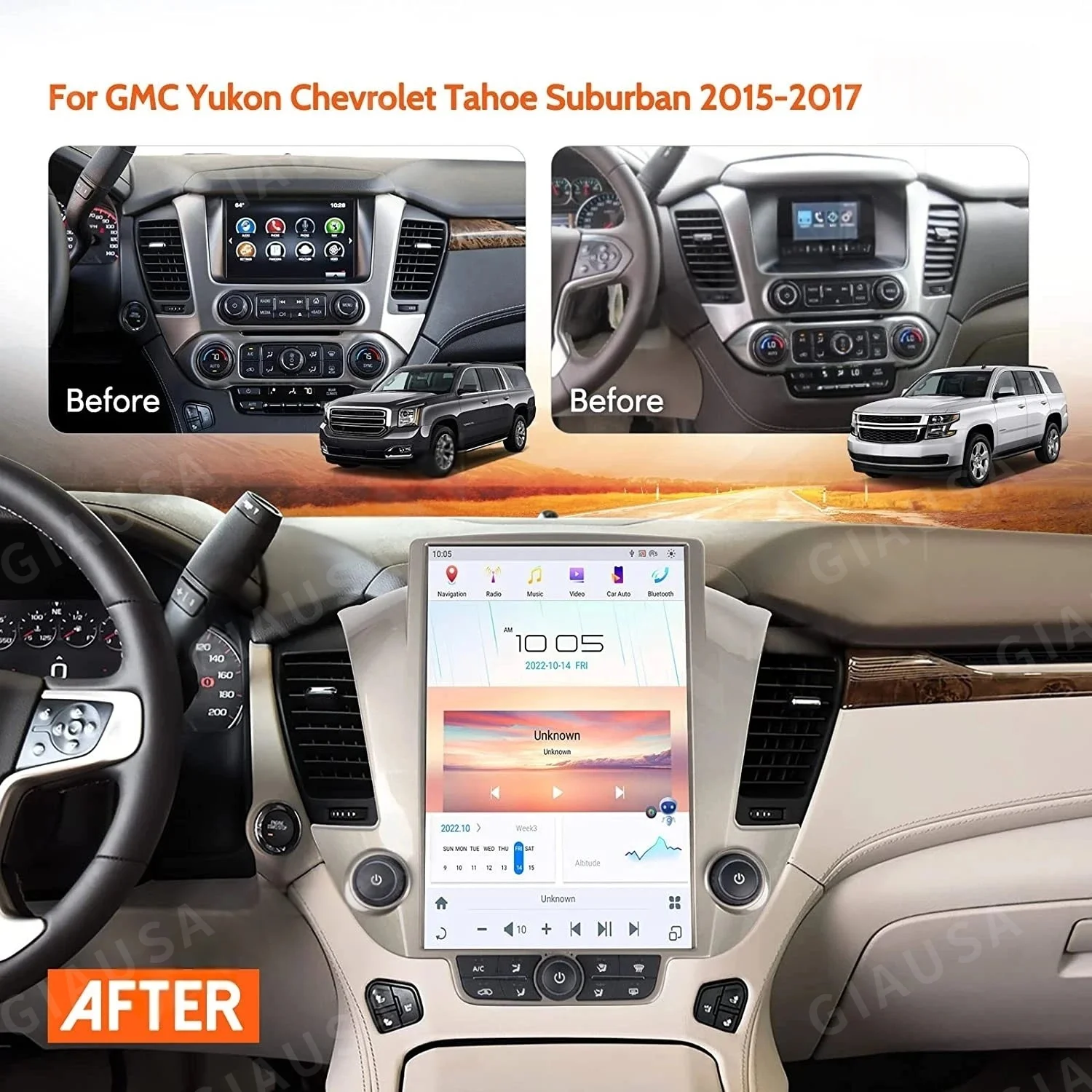 

For GMC Chevrolet Tahoe Suburban 2015 -2018 14.5 Inches Car Stereo Android 13 Head Unit Car DVD Player Car Radio GPS Navigation