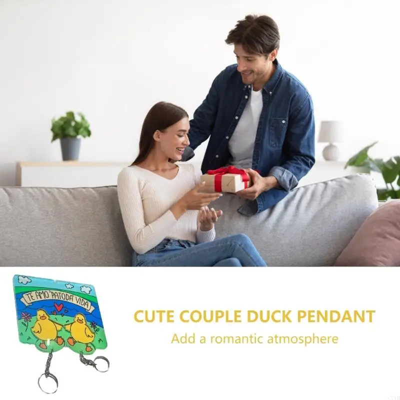 C71D Adorable Duck Keychain Set Stylish Couple Bag Pendant Decoration Duckling Key Chain Ornament for Anniversaries and Dates