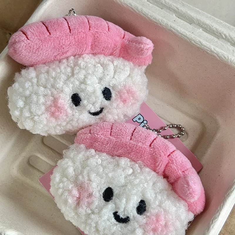 Cute Shrimp Sushi Stuffed Plush Keyring Portable Car Key Chain Backpack Decor Pendant Lovely Couple Valentine Gift Supply