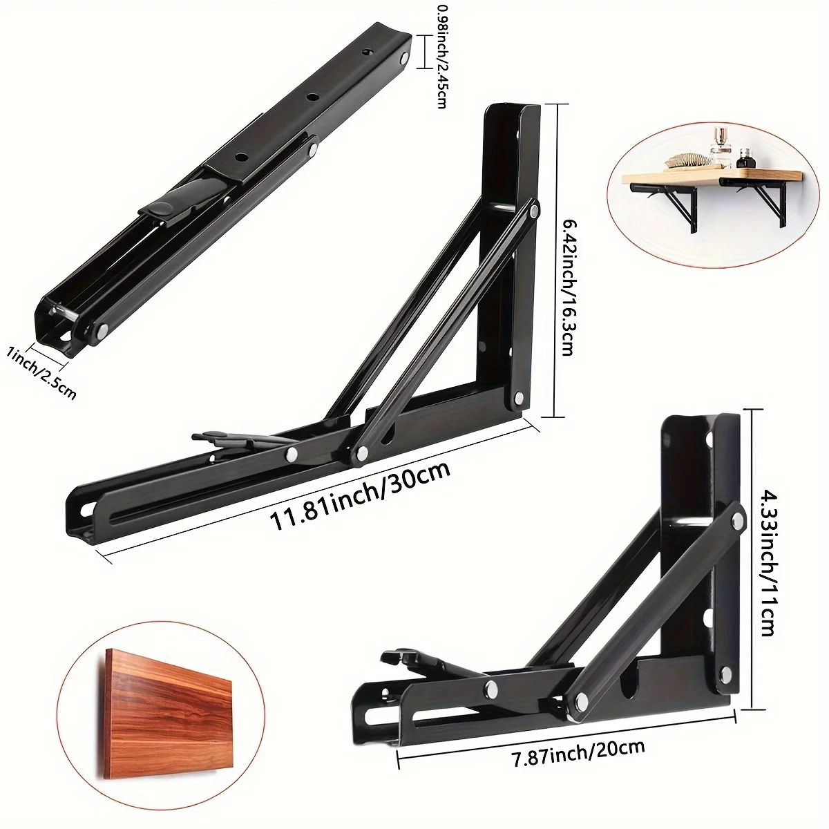 2Pcs Heavy Duty Folding Shelf Brackets, Collapsible Triangle Metal Wall Mounted Collapsible Shelf Hinge Brackets for Table