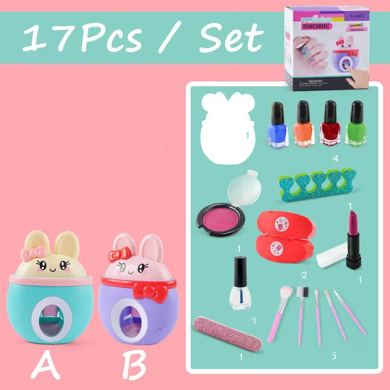 17Pcs/Set DIY Nail Printer Manicure Makeup Toys Kids Nail Art Kit Pretend Play Toys Set Gift For Girls Toys Nail Stamper Set