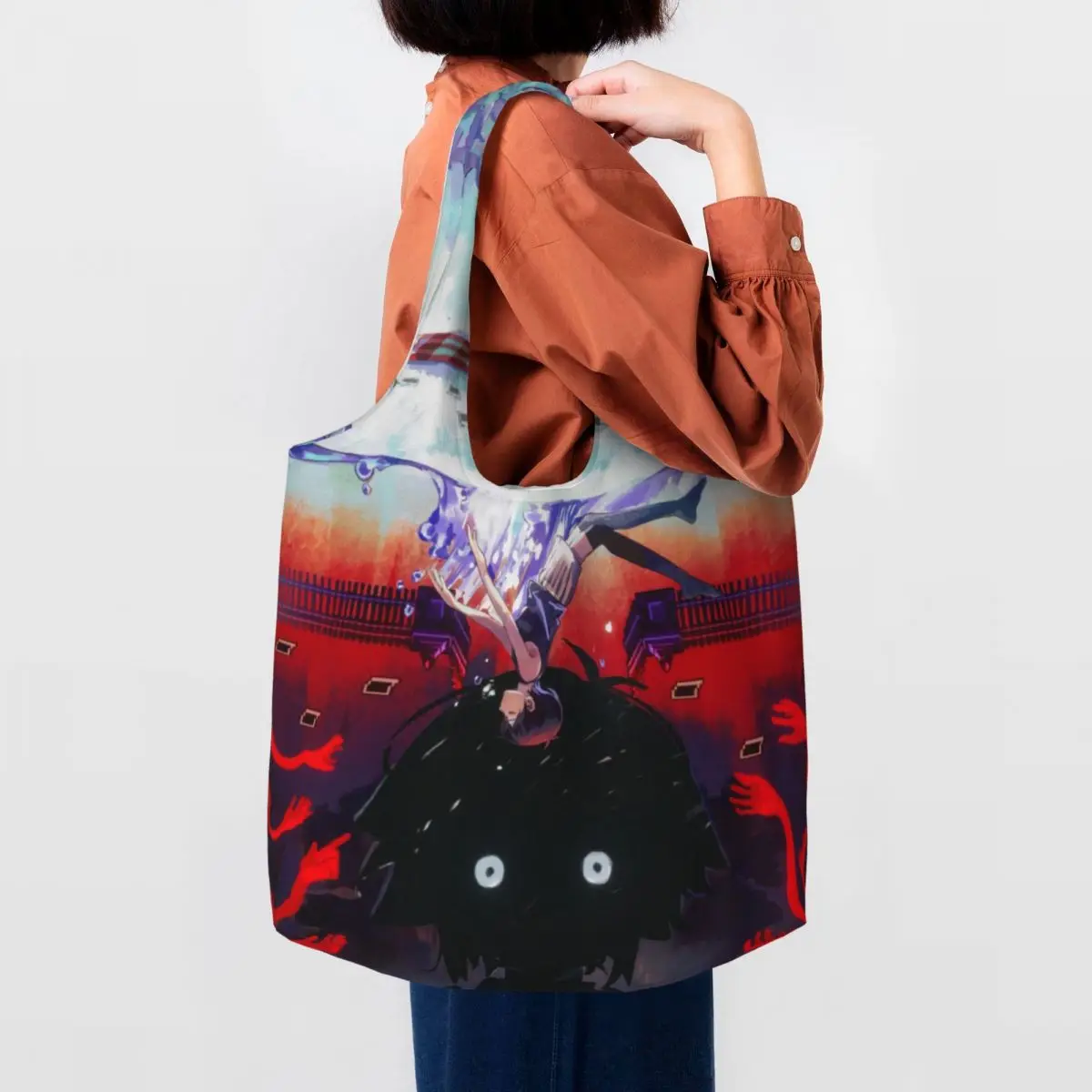 

Custom Cute Omoris Game Anime Shopping Tote Bag Recycling Horror Adventure Groceries Canvas Shoulder Shopper Bag