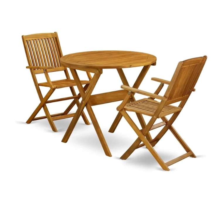 

3-Piece Foldable Teak Wood Outdoor Courtyard Garden Set With Coffee Table 2 Armchairs Traditional Design Durable