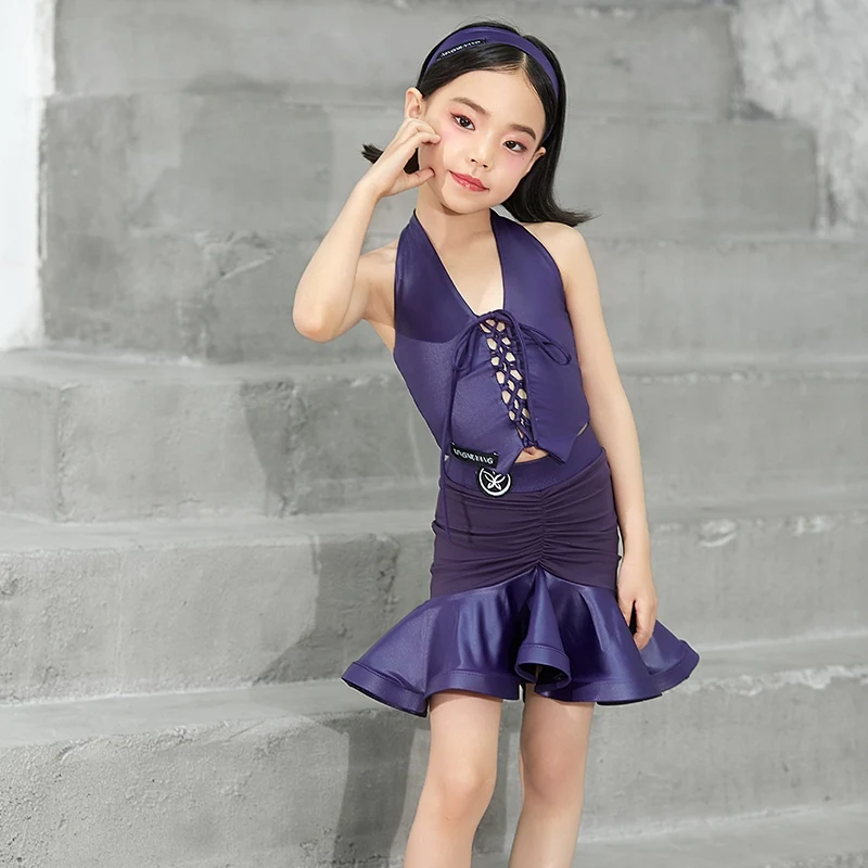 Neue Mädchen Latin Dance Performance Kostüme Lila Salsa Latin Dance Kleid Kinder Professionelle Tanzen Kleidung Bühne Anzüge SL13051