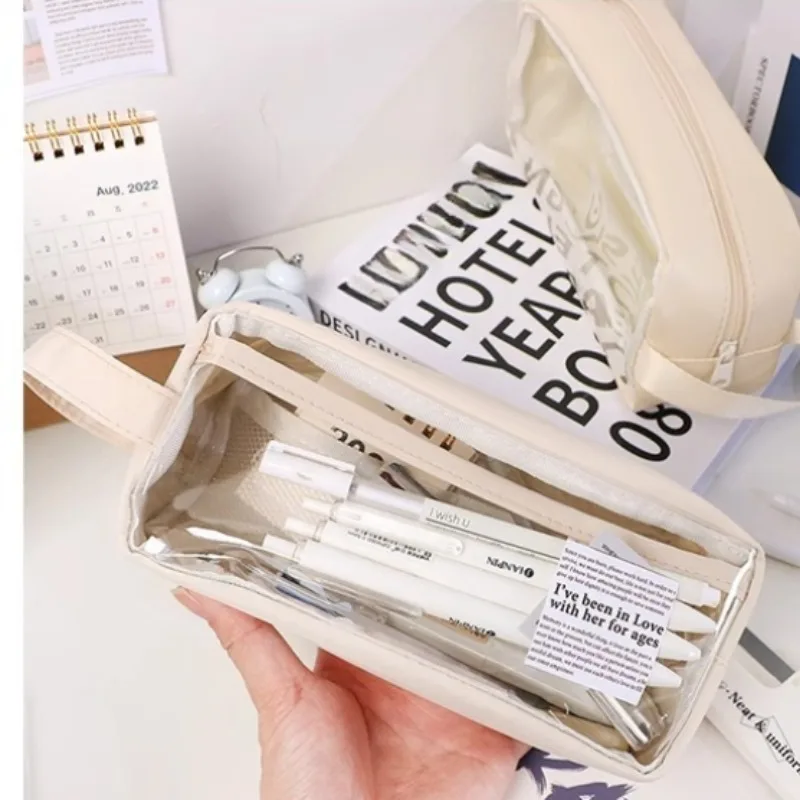 سعة كبيرة شفافة حقيبة أقلام رصاص الحالات المدرسية الجمالية الأطفال القرطاسية حامل حقيبة القلم حالة الطلاب اللوازم المدرسية #4